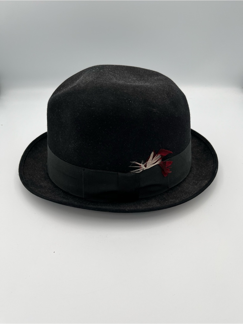 Vintage ? 50’s Fedora Black Felt Mallory Fifth Avenue Men’s Hat 7 Feather Union